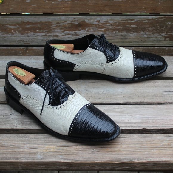 Black & White Genuine Lizard Spectator Cap Toe EUC - Picture 1 of 13